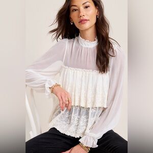Lace Tiered Blouse, S, NWT